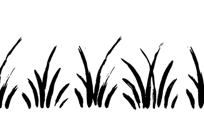 Grass doodle ink brush sketch seamless field border. Hand drawn vector grass field grunge texture brush background. Doodle herb, organic seamless pattern elements. Vector illustration