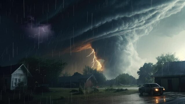 Roof Amidst Wrath: A House Endures Tornado, Rain, and Lightning