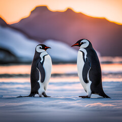 Obraz premium Adorable penguin couple in Antarctica. Generative AI