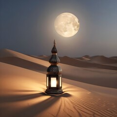 Photo a lantern in the desert with the moon in the background