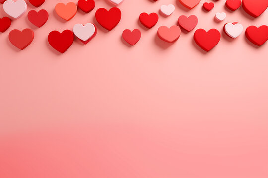 Generative AI Image of Valentine Day with Red Heart Love Decoration on Pink Background