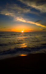 Coastal evening landscape. Beach at dusk