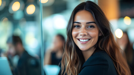 Smiling Woman Holding a Laptop