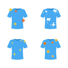 A set of t-shirt vector illustrations. Dirty, foamy, clean and fragrant t-shirts.