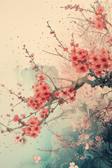 A traditional japanese painting of flowers