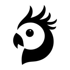 Cockatiel parrot face vector icon, clipart, symbol, black color silhouette