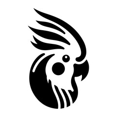 Cockatiel parrot face vector icon, clipart, symbol, black color silhouette