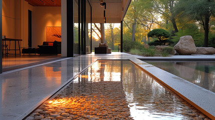 Concrete with a polished surface, reflecting the world around the world as a mir