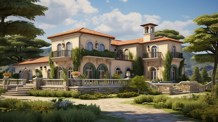 Obraz premium a mediterranean-styled villa style on sunny bright day