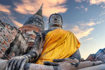 Big Buddha, Buddha statue in an ancient temple in Ayutthaya Province, Thailand.