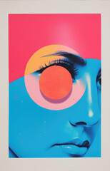 Risograph style print, photographic montage, the female gaze