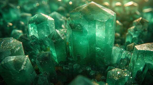 Emerald with the effect of green sea tide shine and light, giving the emerald the effect of green sea tid