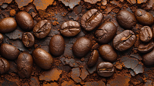 Finely cracked coffee grain texture with small cracks that create the effect of antiquity and authentici