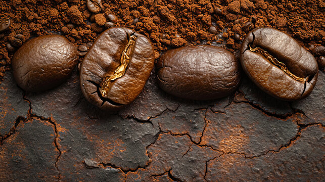Finely cracked coffee grain texture with small cracks that create the effect of antiquity and authentic