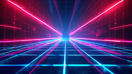 Virtual Reality Elegance Cyan Blue and Red Grids with Neon Glow Background