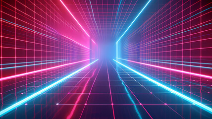 Neon Glow Grids Cyan Blue and Red Lights with Virtual Reality Concept Background