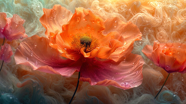 Foam with colors patterns and drawings created by imprints of flowers give foam lightness and bea