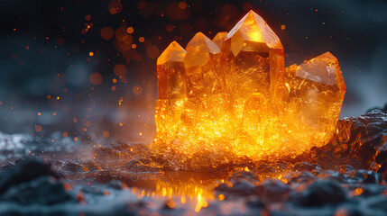 Frozen spray of lava with a crystalline structure and a bright brillian