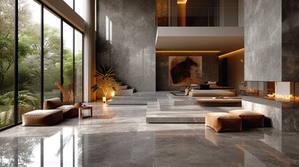 Gray concrete with a glossy surface creating the effect of modernity and pur