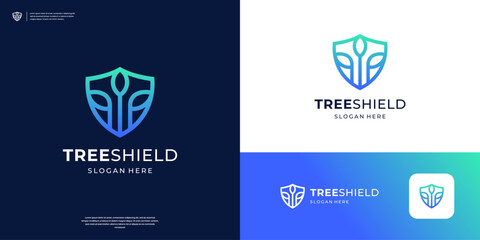 Minimalist agriculture logo design. a combination of shields and plants with simple lines. - obrazy, fototapety, plakaty