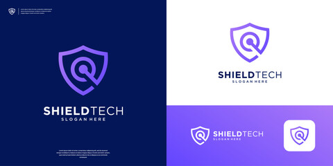 Creative shield with letter Q logo design. Security tech logo template.