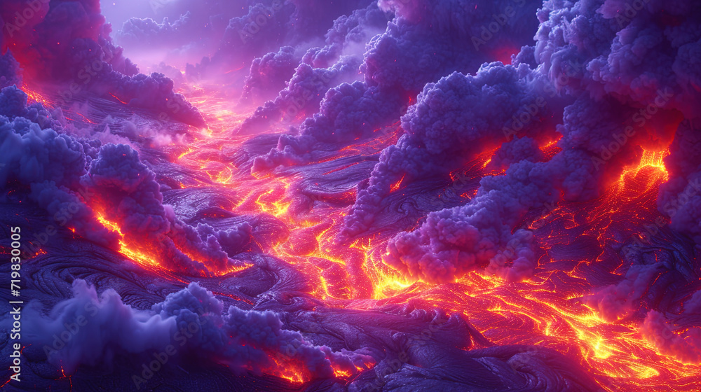 Canvas Prints lava flows with harmonious transitions from bright red to dark pur
