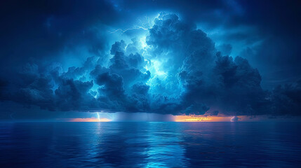 Lightning in the dark ocean arrows of light piercing night waters create a mysterious and mysterious impress