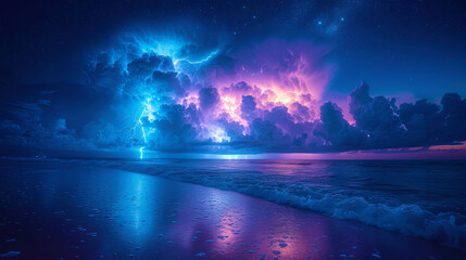 Lightning in the dark ocean arrows of light piercing night waters create a mysterious and mysterious impressio