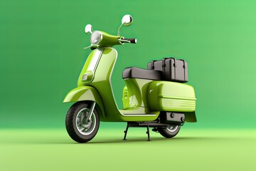 Retro-Electric Hybrid Delivery Scooter, Stylized Against a Fresh Green Canvas, Generative AI