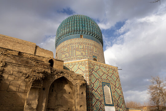 Samarkand, Uzbekistan - 12/25/2023: Mausoleum of Tamerlane and his family in Samarkand