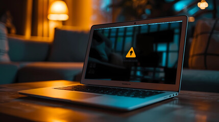 A laptop with a warning message about a phishing malware attack - obrazy, fototapety, plakaty