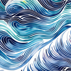 abstract watercolor blue waves pattern, generative ai
