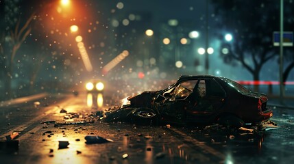 Nighttime Danger, Car Crash Accident on the Road