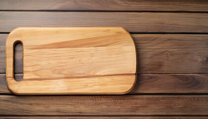 Culinary essentials: Cooking wooden board on wood table table. Flat lay with copy space