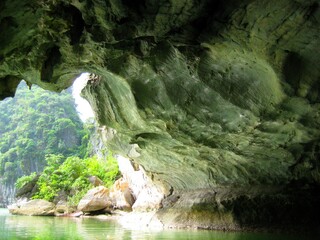 View from inside of cave in Ha Long Bay, Vietnam