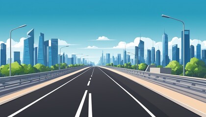 Overpass Leading to Metropolis: City Transport Illustration