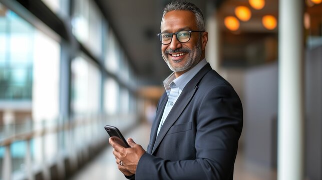 Smiling Mature Businessman, Confident Corporate Leader with Phone
