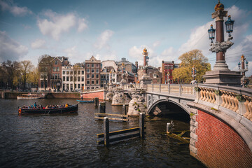 Amsterdam in the Netherlands. Traditional houses and bridges of Amsterdam. Europe, Netherlands,...