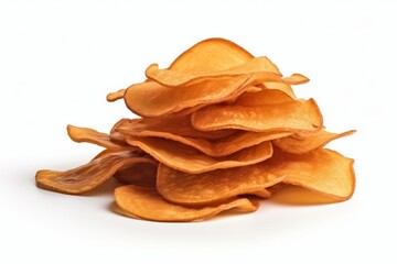 Barbecue Mesquite Potato Chips, Stacked in a Tempting Manner on an Isolated White Surface, Generative AI