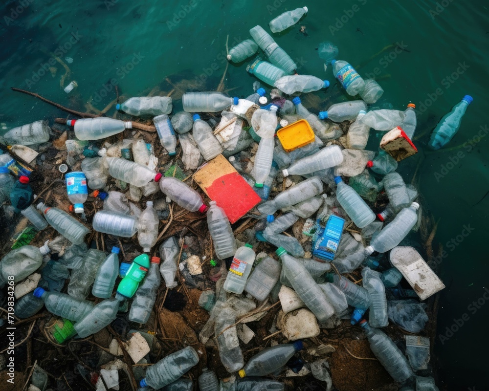 Aufkleber a vast expanse of plastic garbage floats on the ocean's surface, creating a hazardous and polluted e