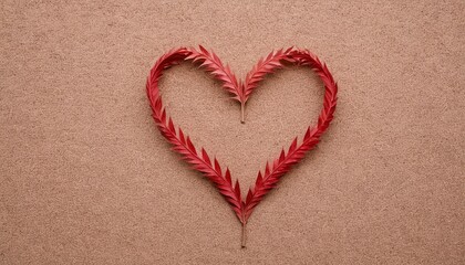 Fototapeta premium Minimal Light Red Heart Design Using Dry Leaves