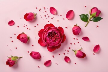 vantine day concept Top view photo of red peony