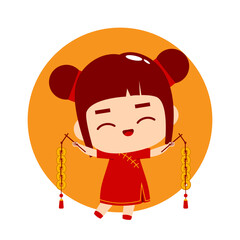 Cute Girl Cartoon Character Chinese New Year