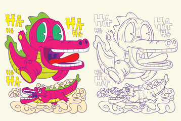 cute animal doodle illustration for coloring page drawing book