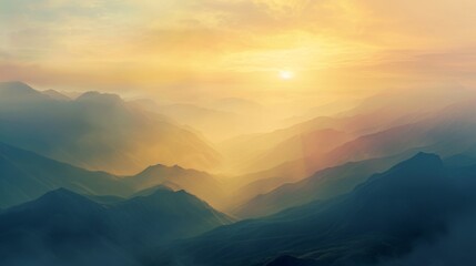 Fototapeta na wymiar Golden sunrise illuminating the misty mountains.
