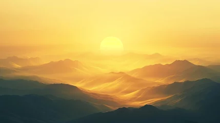 Poster Golden sunrise illuminating the misty mountains. © Media Srock