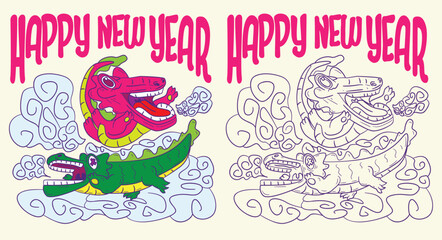 cute animal doodle illustration for coloring page drawing book