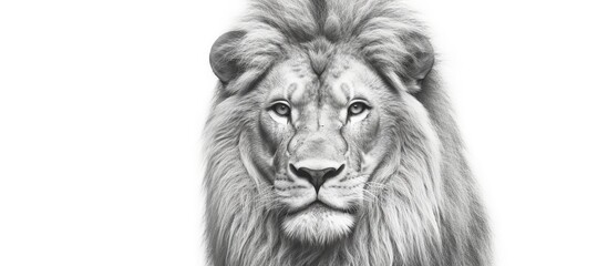 Lion. Sketchy, graphical, black and white portrait of a lion's head on a white background.