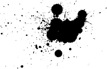 black watercolor splash splatter in grunge graphic style on white background