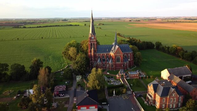 Aerial View of Church Of Our Jana Krtitele in Sudice Village.